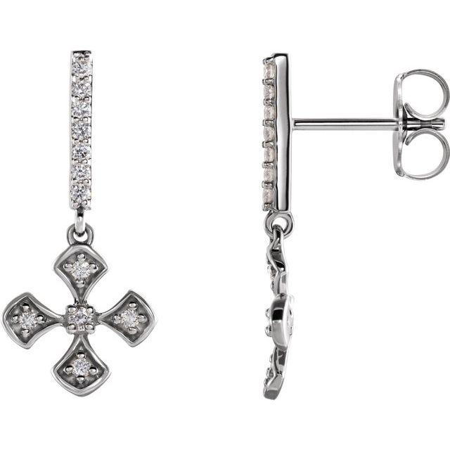 14K White 1/5 CTW Natural Diamond Cross Dangle Earrings