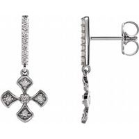 14K White 1/5 CTW Natural Diamond Cross Dangle Earrings