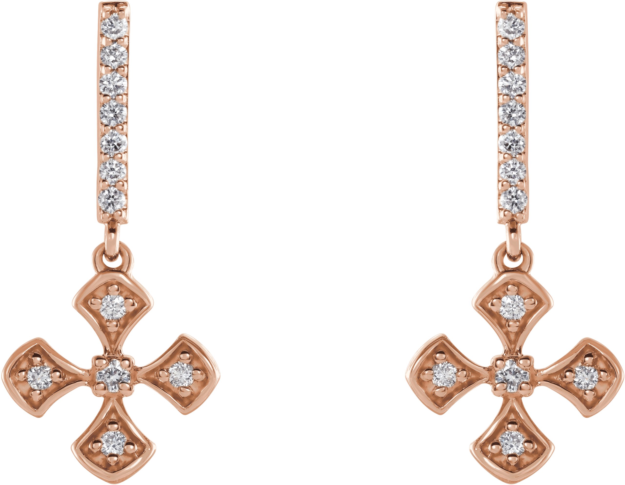 14K Rose 1/5 CTW Diamond Cross Dangle Earrings