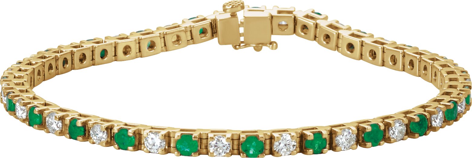 14K Yellow Natural Emerald & 2 CTW Natural Diamond Line 7" Bracelet