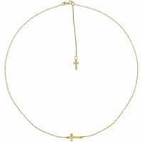 14K Yellow .01 CT Natural Diamond Sideways Cross Necklace