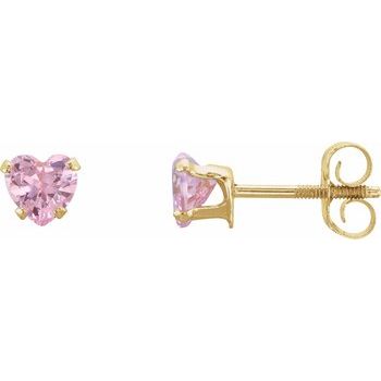 14K Yellow 4x3.5 mm Heart Pink Cubic Zirconia Youth Stud Earrings Ref. 14967621