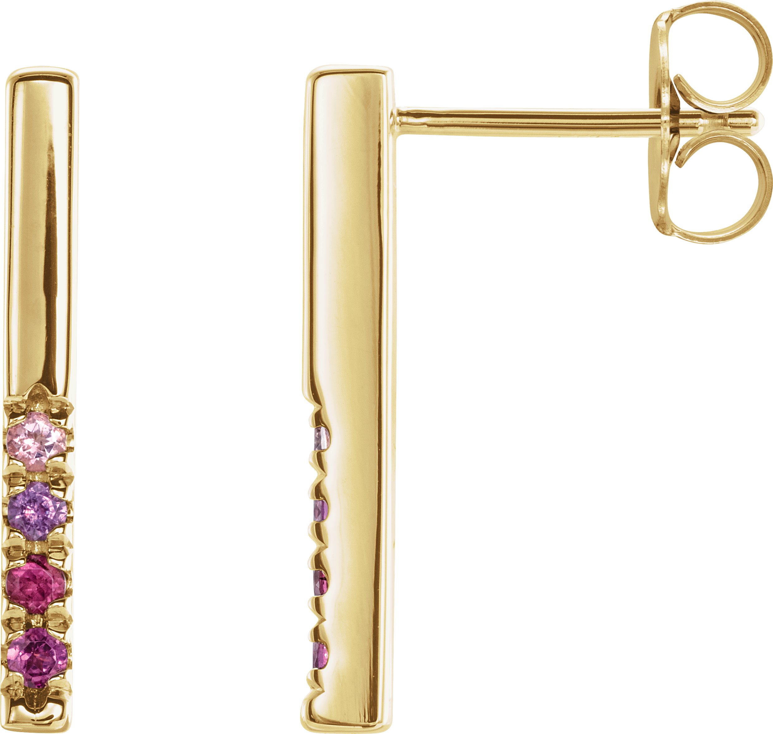 14K Yellow Pink Multi-Gemstone French-Set Bar Earrings