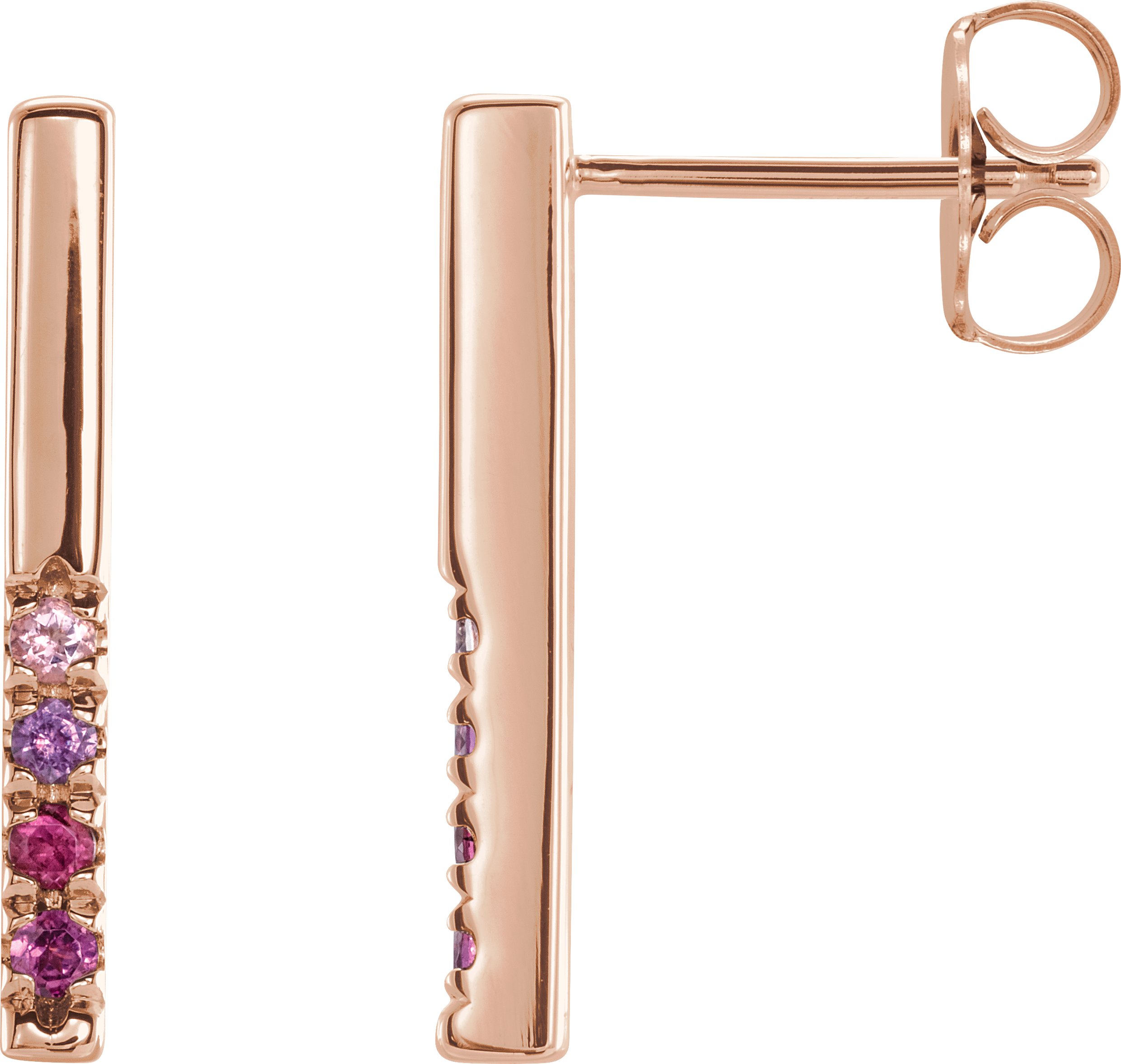 14K Rose Pink Multi-Gemstone French-Set Bar Earrings