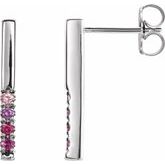 Sterling Silver Pink Multi-Gemstone French-Set Bar Earrings