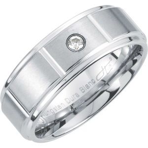 White Tungsten .05 CTW Natural Diamond 8.3 mm Satin Finish Grooved Band Size 8