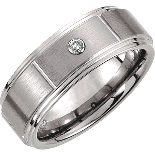 Tungsten .05 CTW Natural Diamond 8.3 mm Satin Finish Grooved Band Size 11