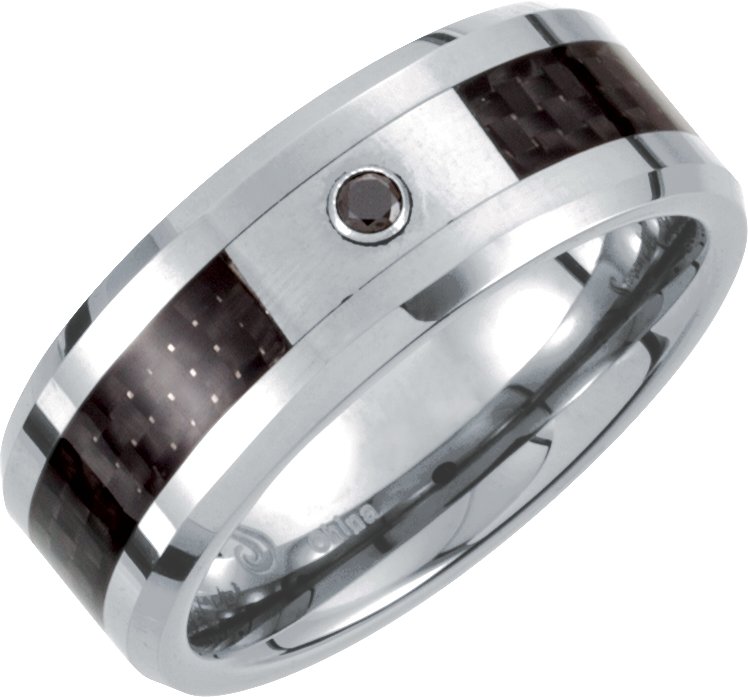 Tungsten & Carbon Fiber .05 CT Natural Black Diamond 8 mm Band Size 10