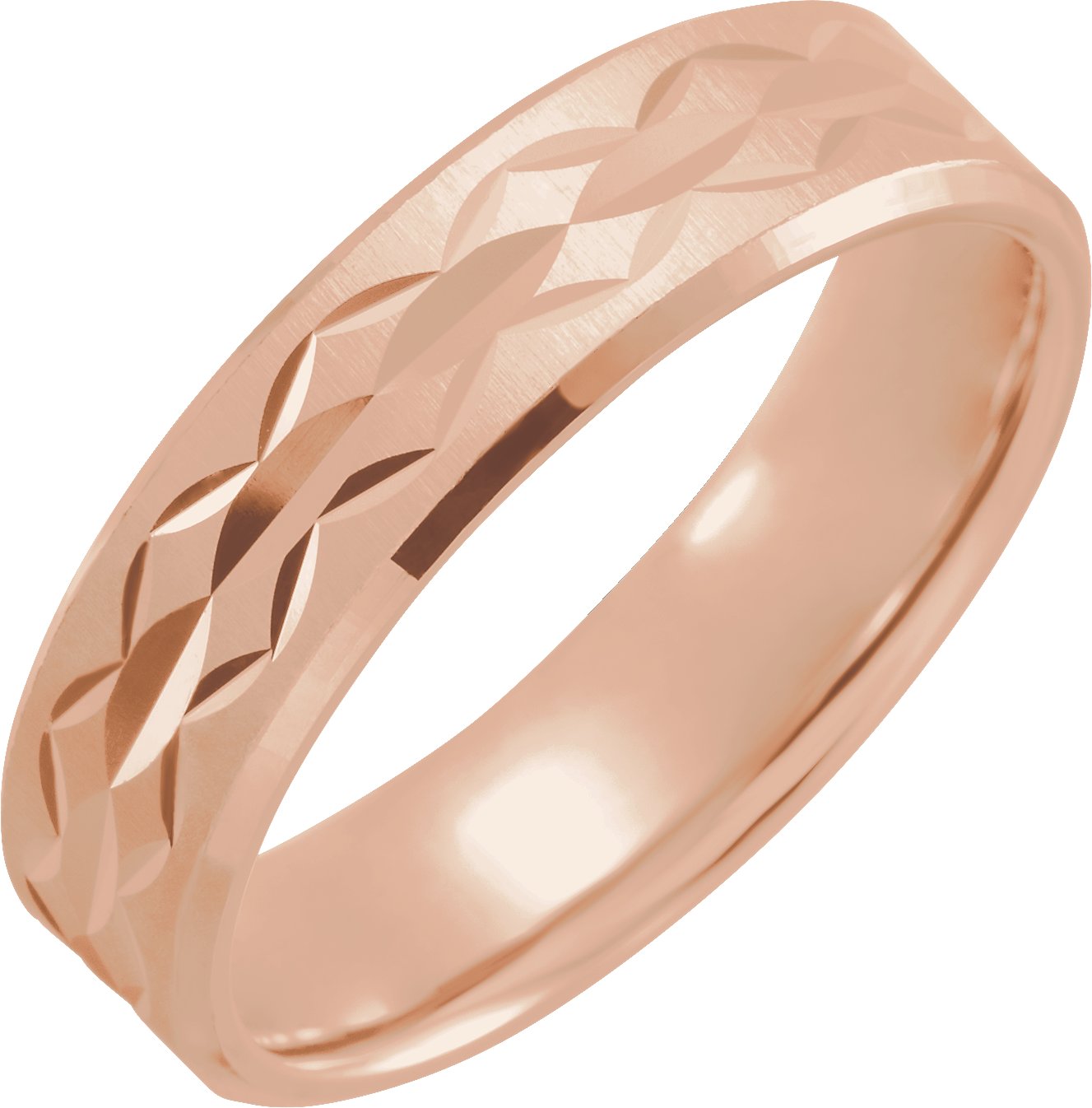 14K Rose 6 mm Design Band with Satin/Polished Finish Size 10