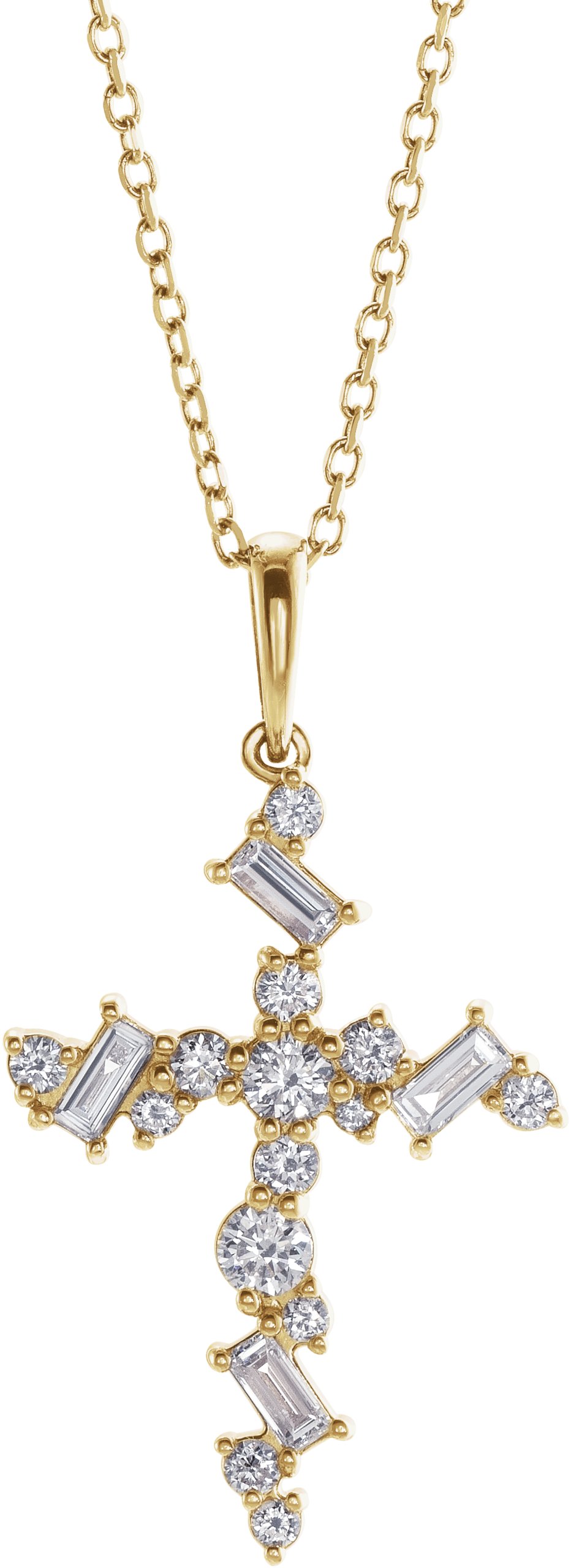 14K Yellow 1/2 CTW Diamond Scattered Cross 16-18 Necklace