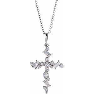 14K White 1/2 CTW Natural Diamond Scattered Cross 16-18" Necklace