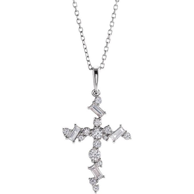 14K White 1/2 CTW Diamond Scattered Cross 16-18" Necklace