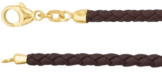Brown 3 mm Braided Leather 18" Cord with 14K Yellow Lobster Clasp