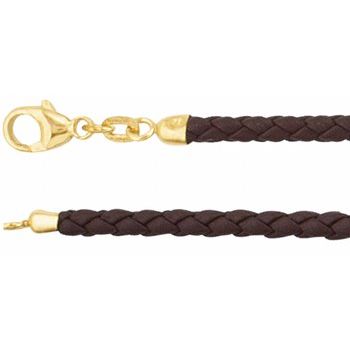 3mm Brown Braided Leather Cord with 14KY Lobster Clasp 18 inch Ref 539371