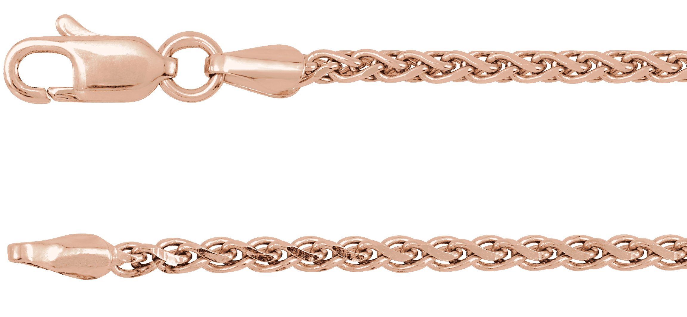 14K Rose 2 mm Diamond-Cut Wheat 18" Chain