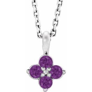 Sterling Silver Imitation Amethyst Youth 16-18" Necklace