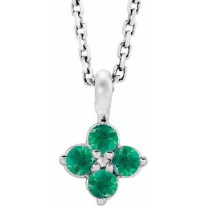 14K White Youth Emerald 16-18" Necklace