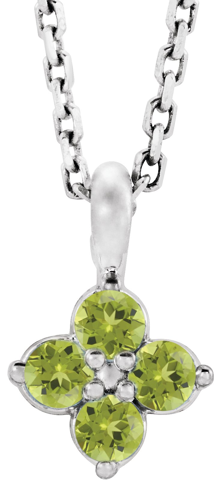 14K White Natural Peridot Youth 16-18" Necklace