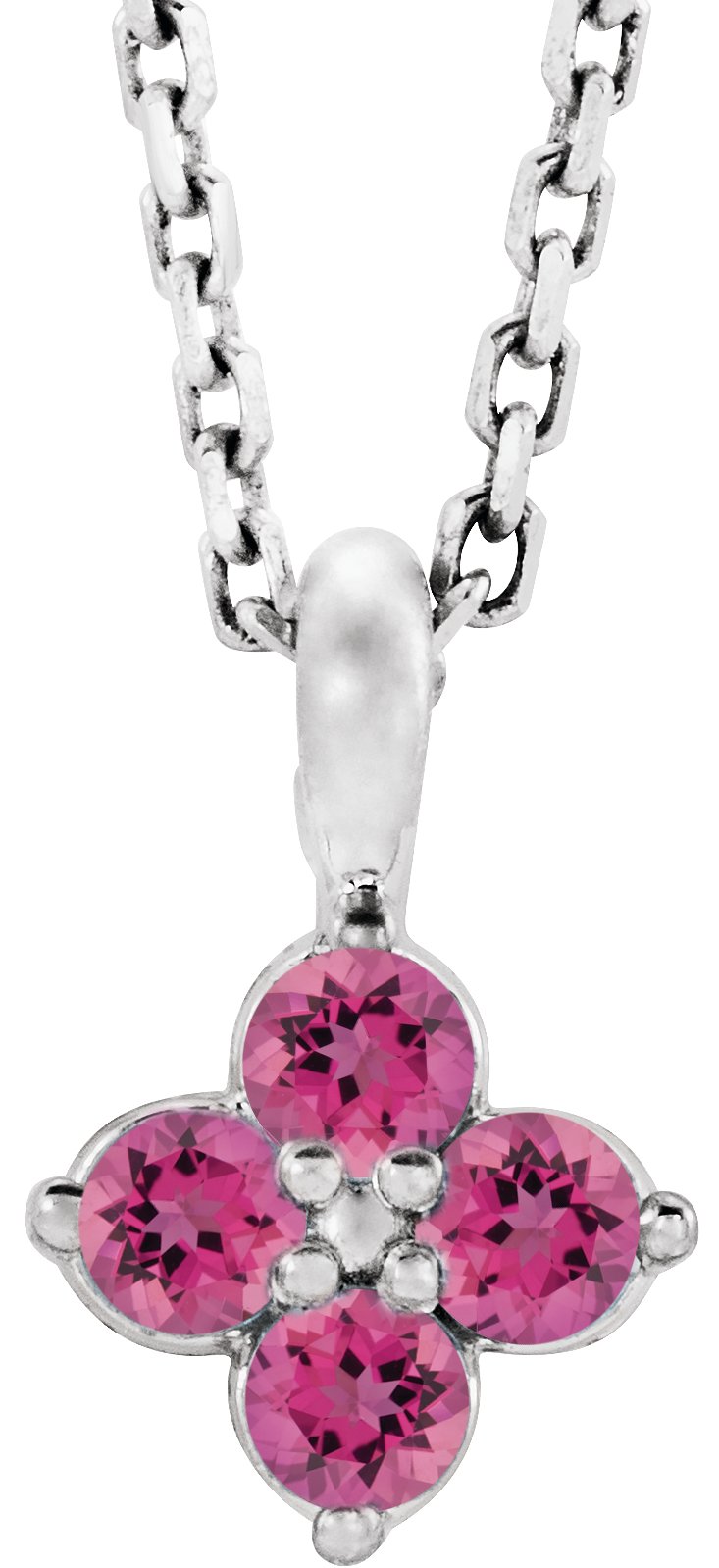 Sterling Silver Youth Imitation Pink Tourmaline 16-18" Necklace