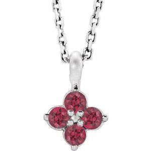 Sterling Silver Youth Imitation Ruby 16-18" Necklace