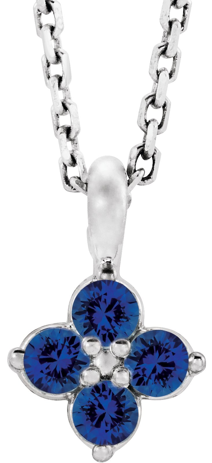 Sterling Silver Youth Imitation Blue Sapphire 16-18" Necklace