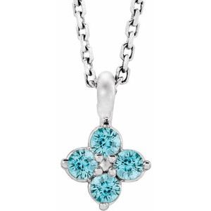 Sterling Silver Youth Imitation Blue Zircon 16-18" Necklace