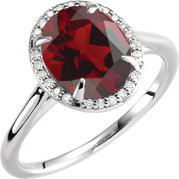 14K White 10x8 mm Natural Mozambique Garnet & .06 CTW Natural Diamond Ring