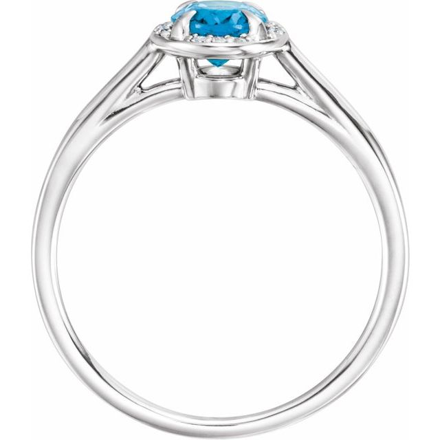 14K White 7x5 mm Natural Swiss Blue Topaz & .03 CTW Natural Diamond Ring