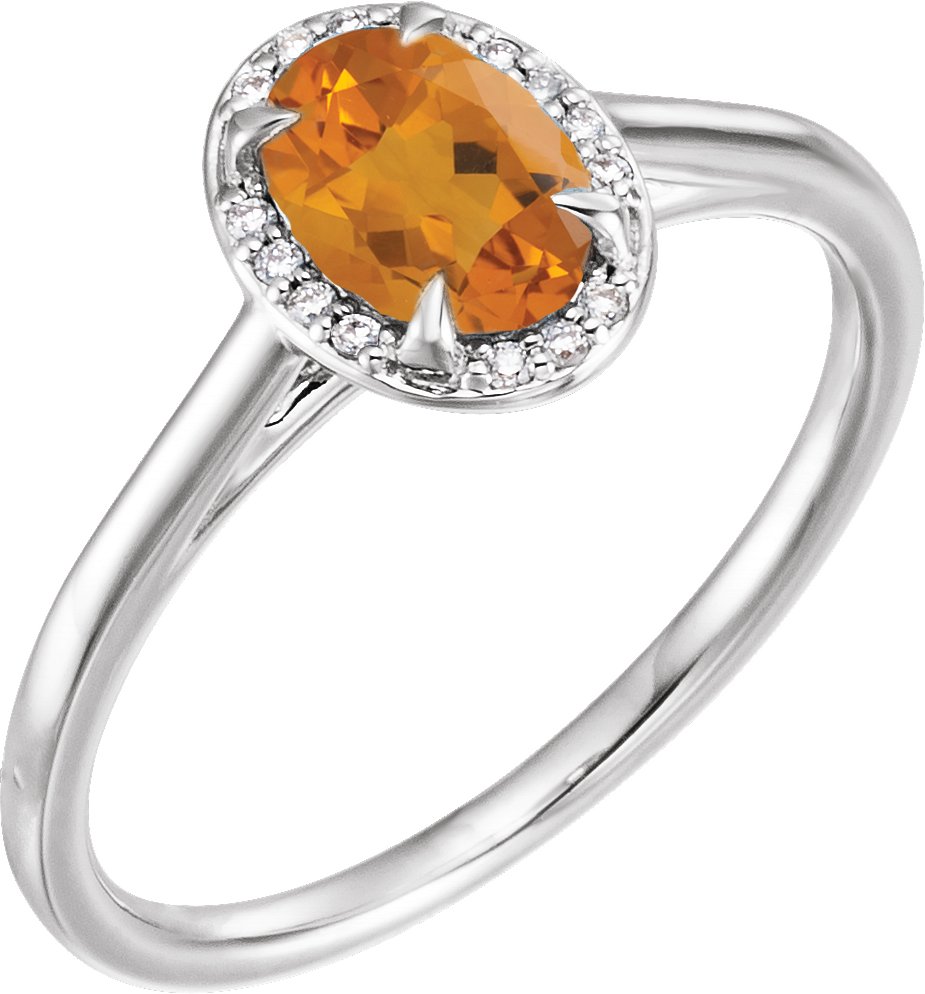 14K White 7x5 mm Oval Citrine & .04 CTW Diamond Ring