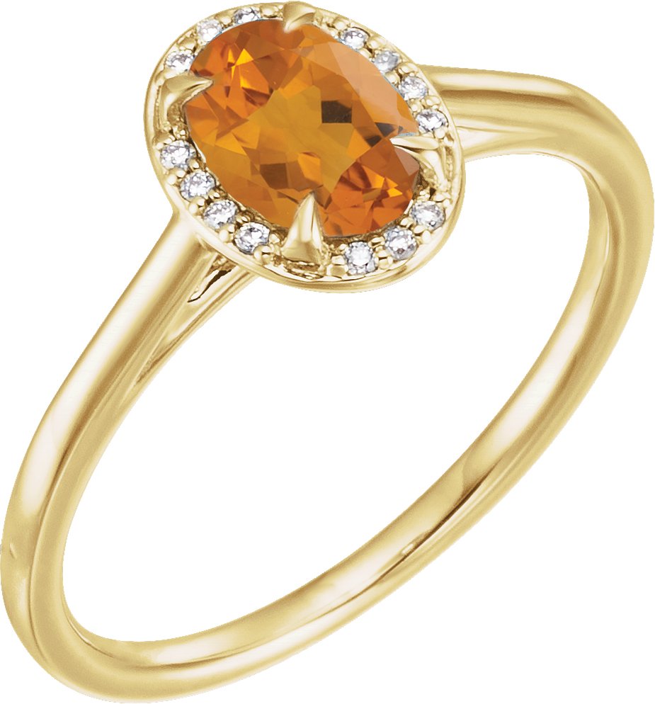 14K Yellow 7x5 mm Natural Citrine & .03 CTW Natural Diamond Ring