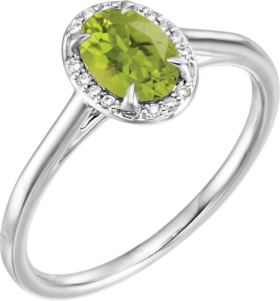 14K White 7x5 mm Natural Peridot & .03 CTW Natural Diamond Ring