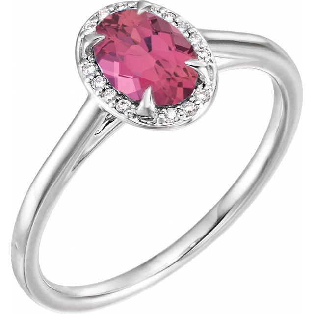 14K White 7x5 mm Natural Pink Tourmaline & .03 CTW Natural Diamond Ring
