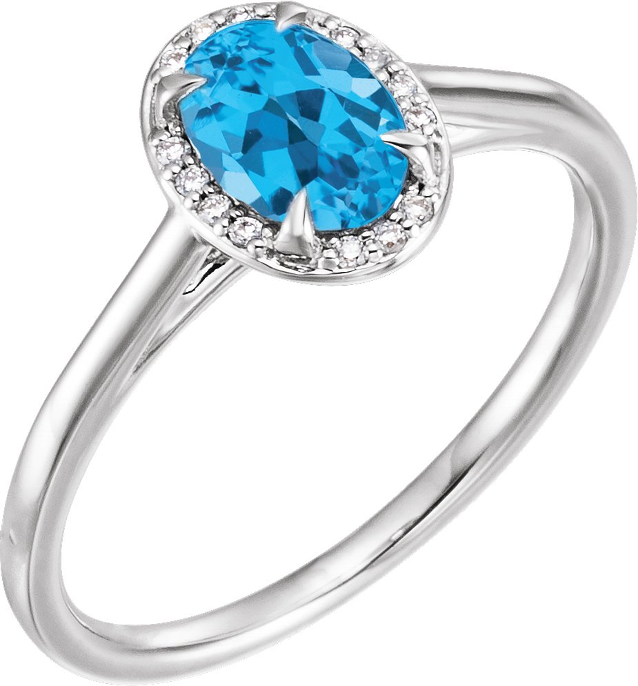 14K White 7x5 mm Natural Swiss Blue Topaz & .04 CTW Natural Diamond Ring