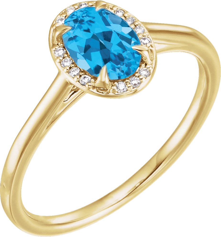 14K Yellow 7x5 mm Natural Swiss Blue Topaz & .03 CTW Natural Diamond Ring