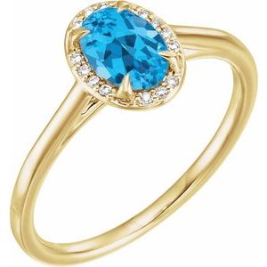14K Yellow 7x5 mm Natural Swiss Blue Topaz & .03 CTW Natural Diamond Ring