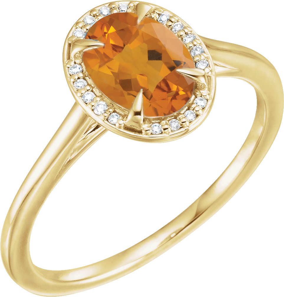 14K Yellow 8x6 mm Natural Citrine & .04 CTW Natural Diamond Ring