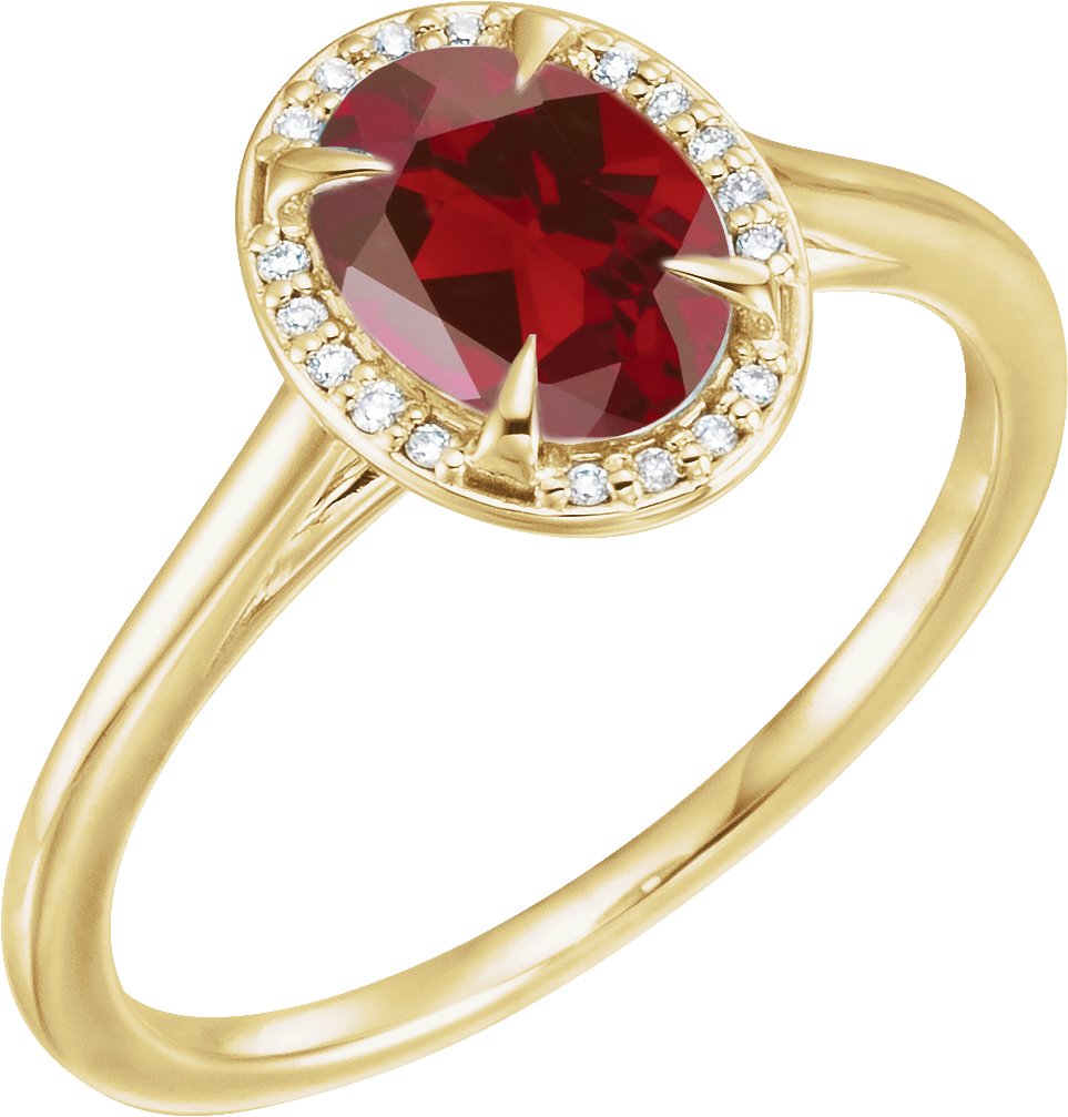 14K Yellow 8x6 mm Natural Mozambique Garnet & .05 CTW Natural Diamond Ring