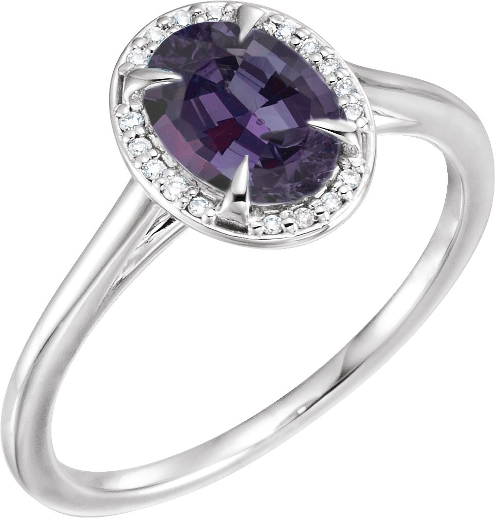 14K White 8x6 mm Oval Chatham® Lab-Created Alexandrite & .06 CTW Diamond Ring