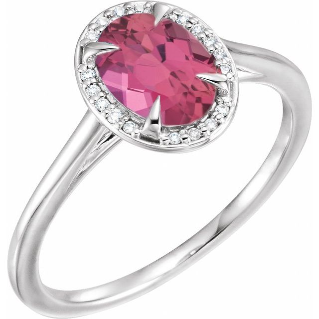 14K White 8x6 mm Natural Pink Tourmaline & .04 CTW Natural Diamond Ring