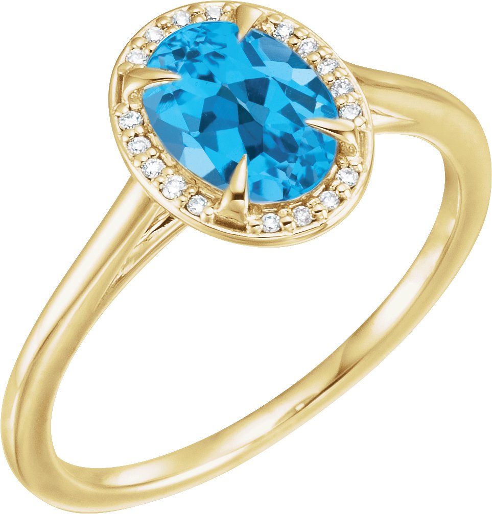 14K Yellow 8x6 mm Natural Swiss Blue Topaz & .04 CTW Natural Diamond Ring