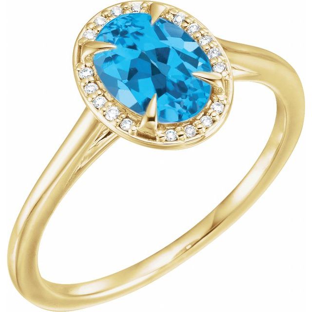 14K Yellow 8x6 mm Natural Swiss Blue Topaz & .04 CTW Natural Diamond Ring