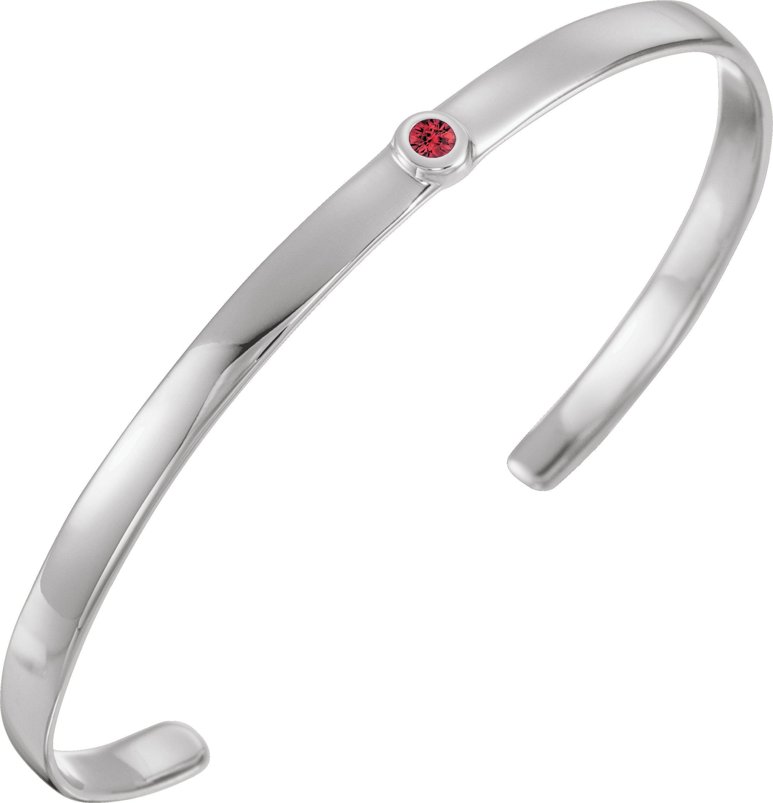 14K White Natural Ruby Cuff 6" Bracelet