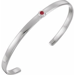 14K White Natural Ruby Cuff 6" Bracelet