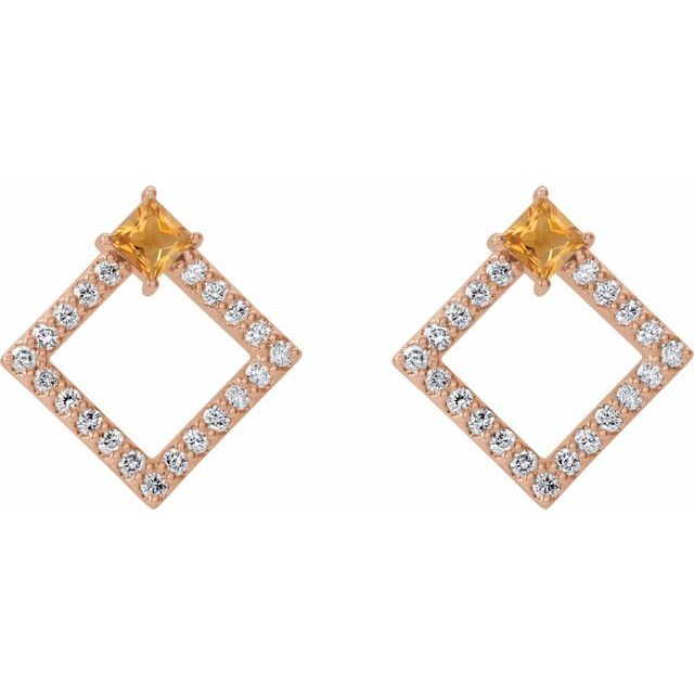 14K Rose Natural Citrine & 1/3 CTW Natural Diamond Earrings