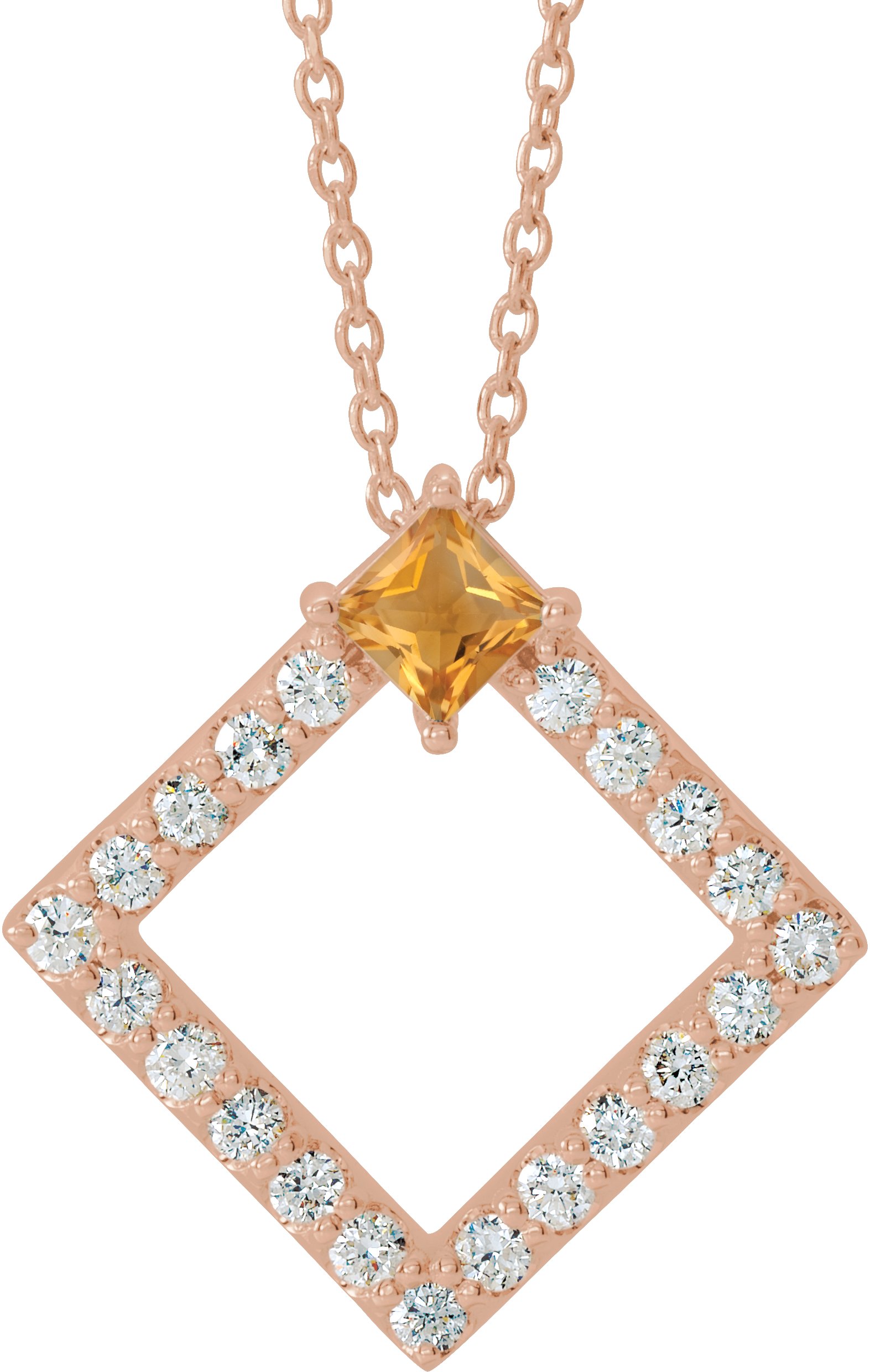 14K Rose Citrine & 3/8 CTW Diamond 16-18" Necklace       
