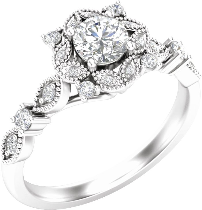 14K White 6.5 mm Round 1/4 CTW Natural Diamond Semi-set Engagement Ring