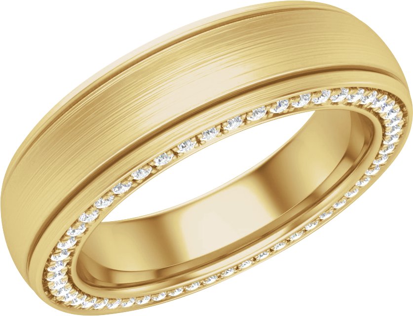 14K Yellow 5/8 CTW Natural Diamond Grooved Band with Satin Finish Size 10