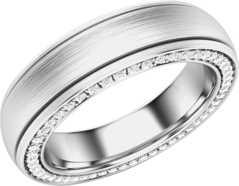 14K White 5/8 CTW Natural Diamond Grooved Band with Satin Finish Size 10