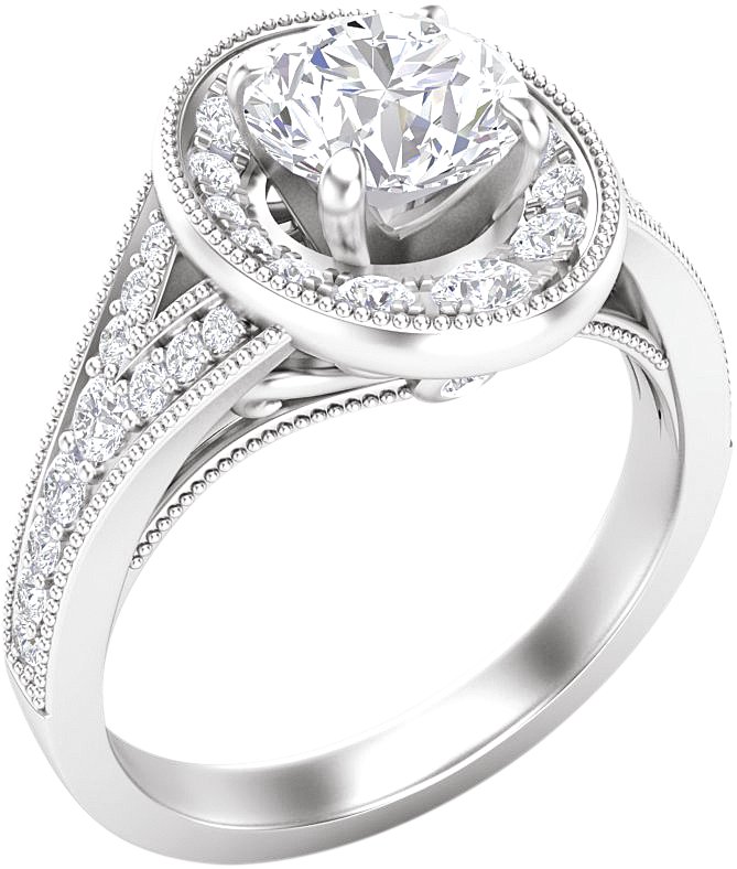 14K White 5.2 mm Round 3/8 CTW Natural Diamond Semi-Set Engagement Ring
