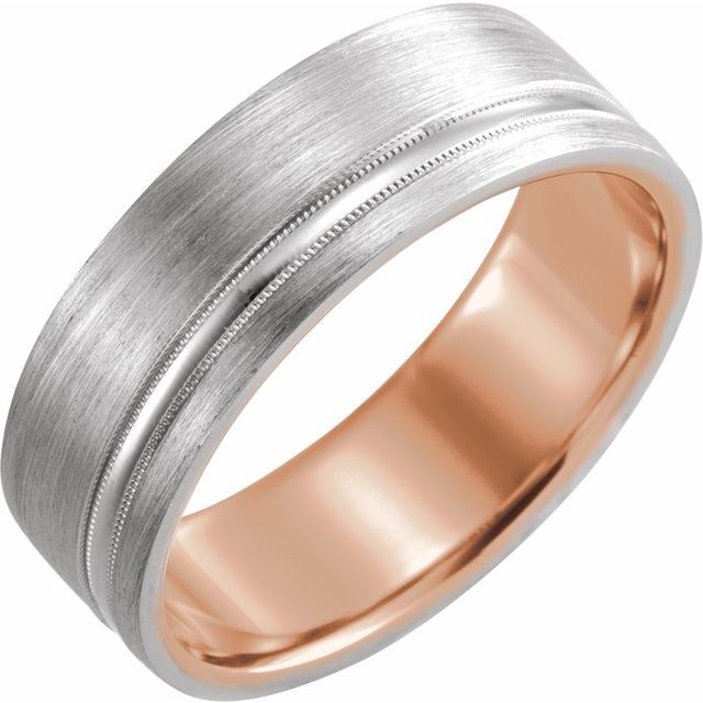14K Rose & White 7 mm Comfort-Fit Band with Matte Finish Size 8